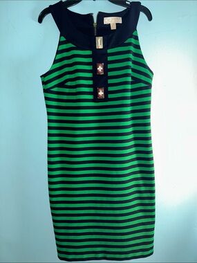 Michael  kors Green and Black Striped Sleeveless Sheath Dress